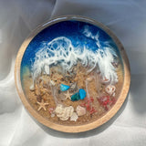 Handmade Ocean Wave Wood Coaster – Unique Coastal Decor with Seashells