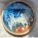 Handmade Ocean Wave Wood Coaster – Unique Coastal Decor with Seashells