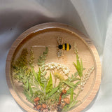 Handmade Boreal Forest Wood Coaster - Tiny Forest Mushrooms & Flowers