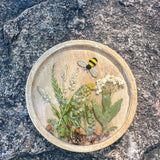 Handmade Boreal Forest Wood Coaster - Tiny Forest Mushrooms & Flowers