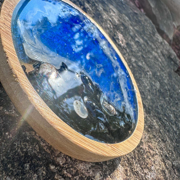 Handmade Ocean Wave Wood Coaster – Unique Coastal Decor with Seashells