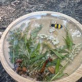 Handmade Boreal Forest Wood Coaster - Tiny Forest Mushrooms & Flowers