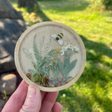 Handmade Boreal Forest Wood Coaster - Tiny Forest Mushrooms & Flowers