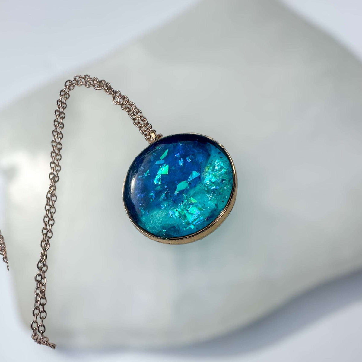 Ocean Portal Pendant - Handmade Ocean Blues Resin Necklace