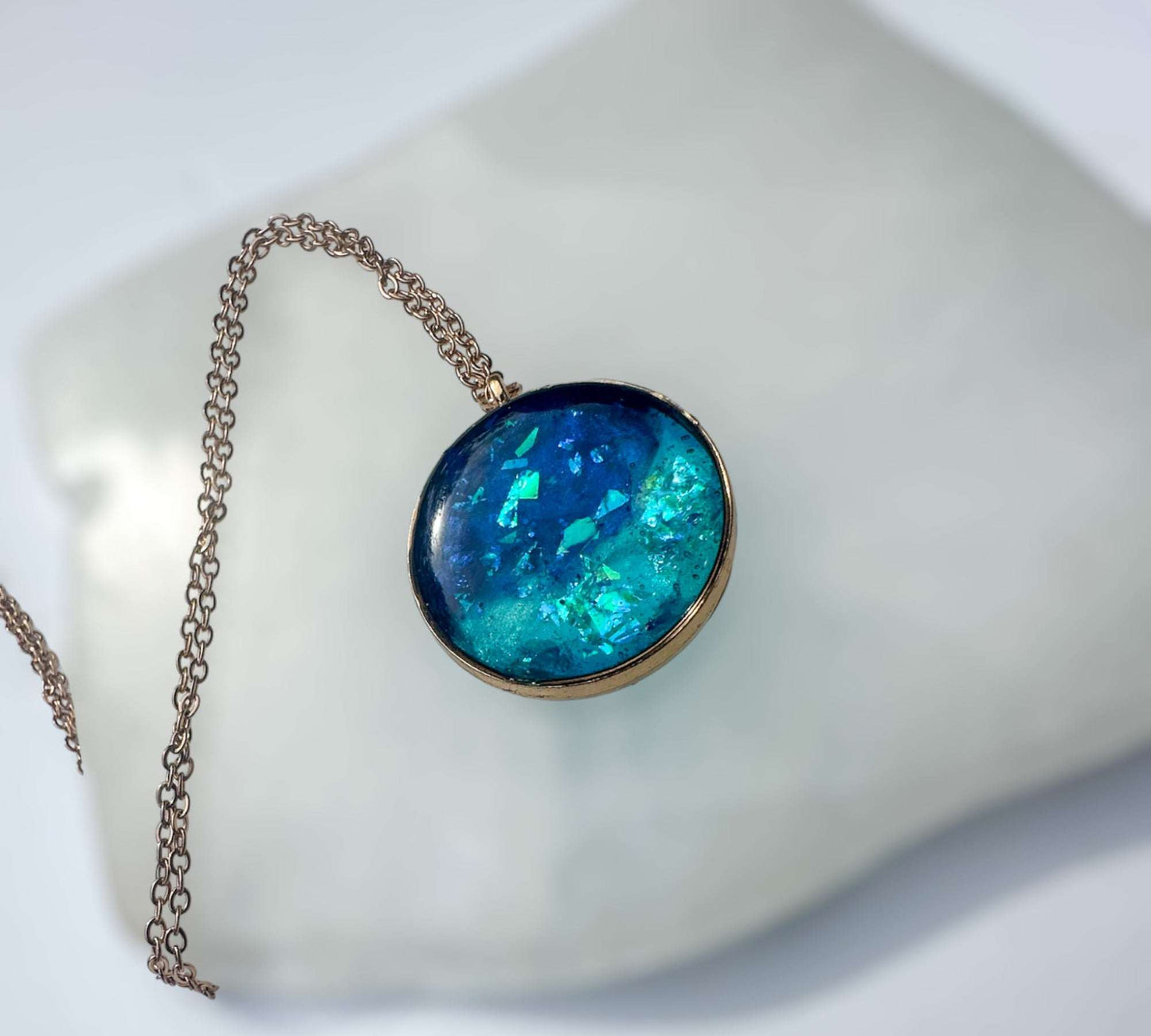 Ocean Portal Pendant - Handmade Ocean Blues Resin Necklace