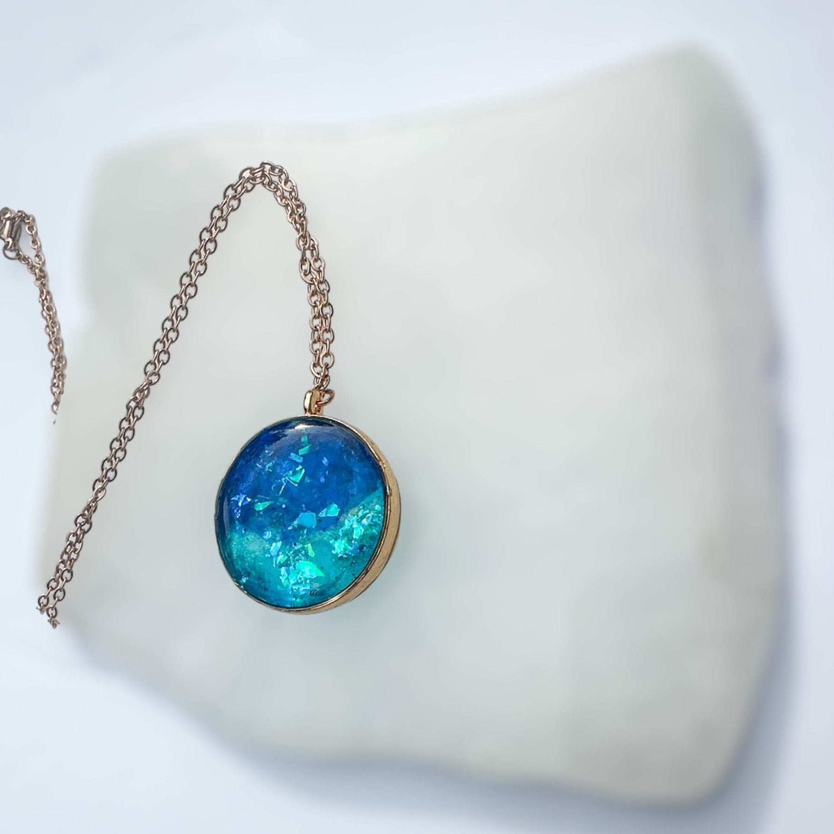 Ocean Portal Pendant - Handmade Ocean Blues Resin Necklace