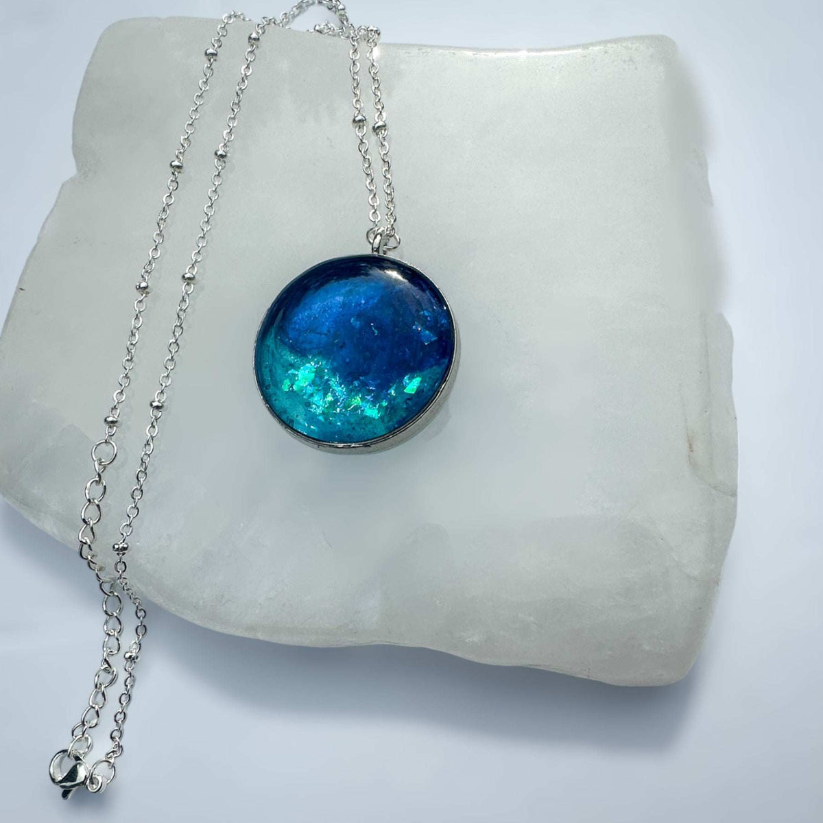 Ocean Portal Pendant - Handmade Ocean Blues Resin Necklace