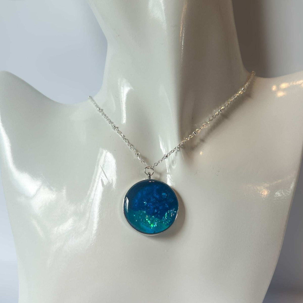 Ocean Portal Pendant - Handmade Ocean Blues Resin Necklace