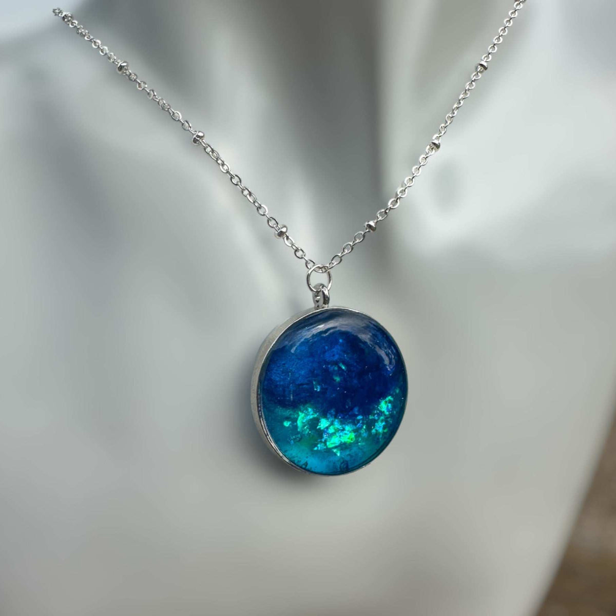 Ocean Portal Pendant - Handmade Ocean Blues Resin Necklace