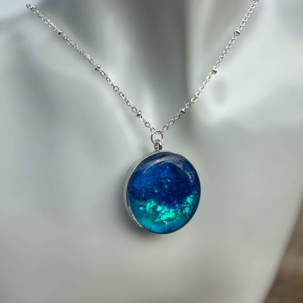 Ocean Portal Pendant - Handmade Ocean Blues Resin Necklace