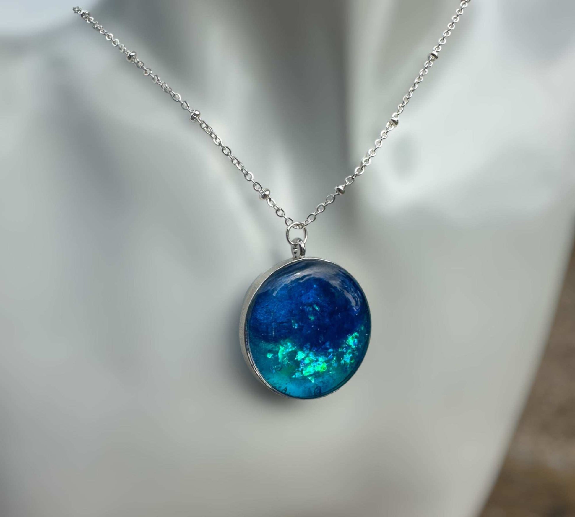 Ocean Portal Pendant - Handmade Ocean Blues Resin Necklace