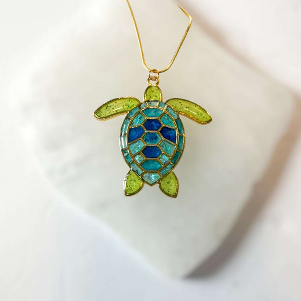 Turtle Pendant - Handmade Mystical Ocean Resin Turtle Necklace