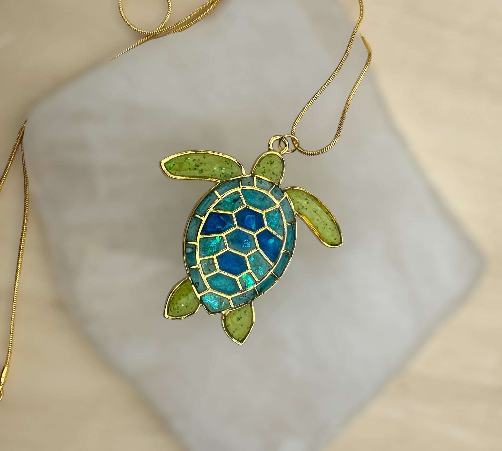 Turtle Pendant - Handmade Mystical Ocean Resin Turtle Necklace