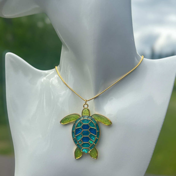 Turtle Pendant - Handmade Mystical Ocean Resin Turtle Necklace