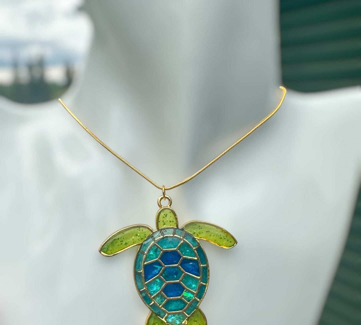 Turtle Pendant - Handmade Mystical Ocean Resin Turtle Necklace
