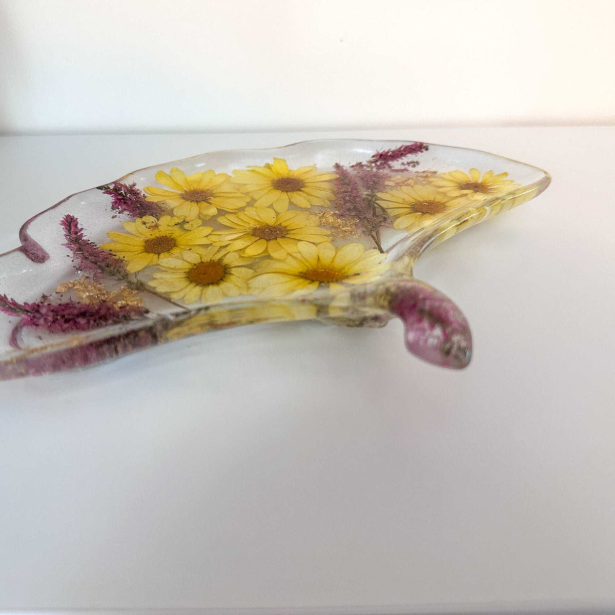 Ginkgo Bloom Tray - Handmade Ginkgo Leaf Resin Tray with Yellow Pansy