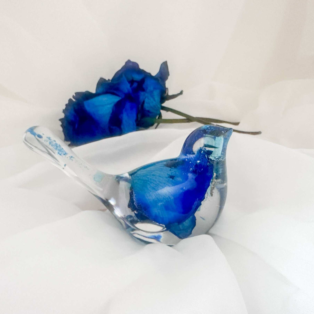 Azure Songbirds of Serenity - Handmade Blue Rose Resin Bird Decor