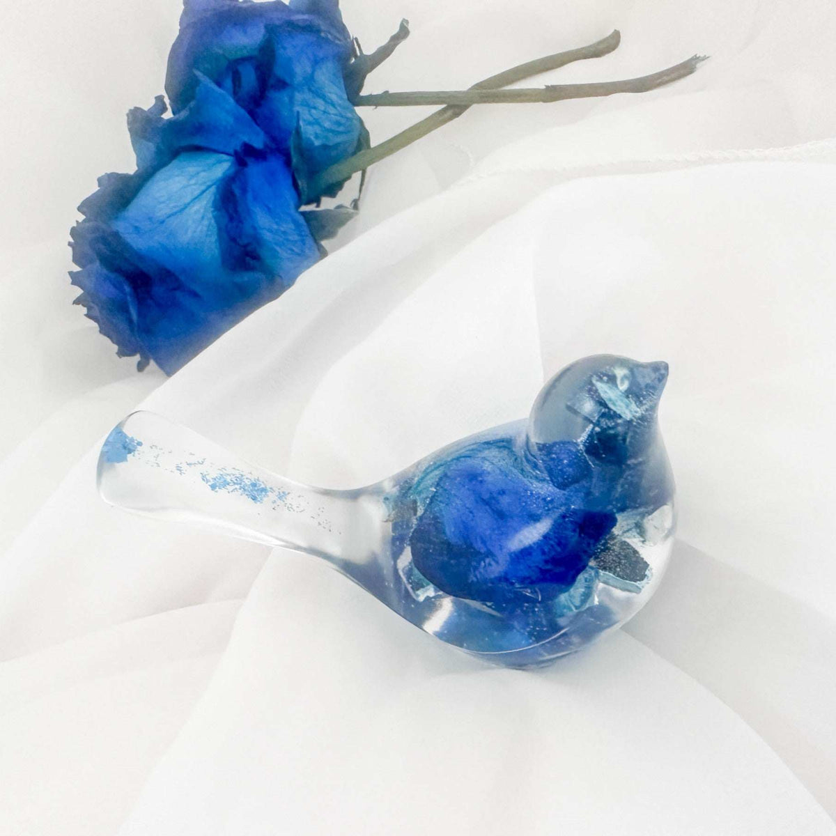 Azure Songbirds of Serenity - Handmade Blue Rose Resin Bird Decor