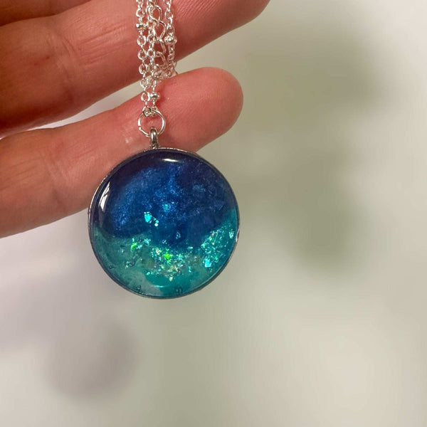 Ocean Portal Pendant - Handmade Ocean Blues Resin Necklace