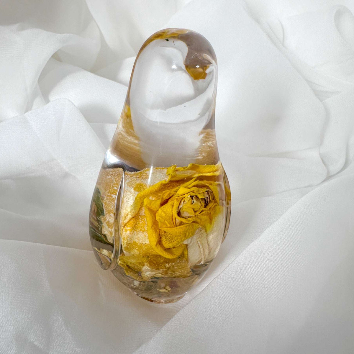 Golden Songbird - Handmade Yellow Rose Bloom Resin Bird Sculpture