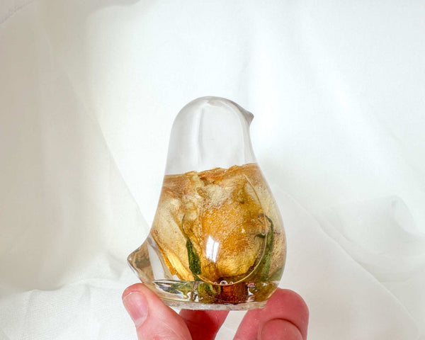 Golden Songbird - Handmade Yellow Rose Bloom Resin Bird Sculpture