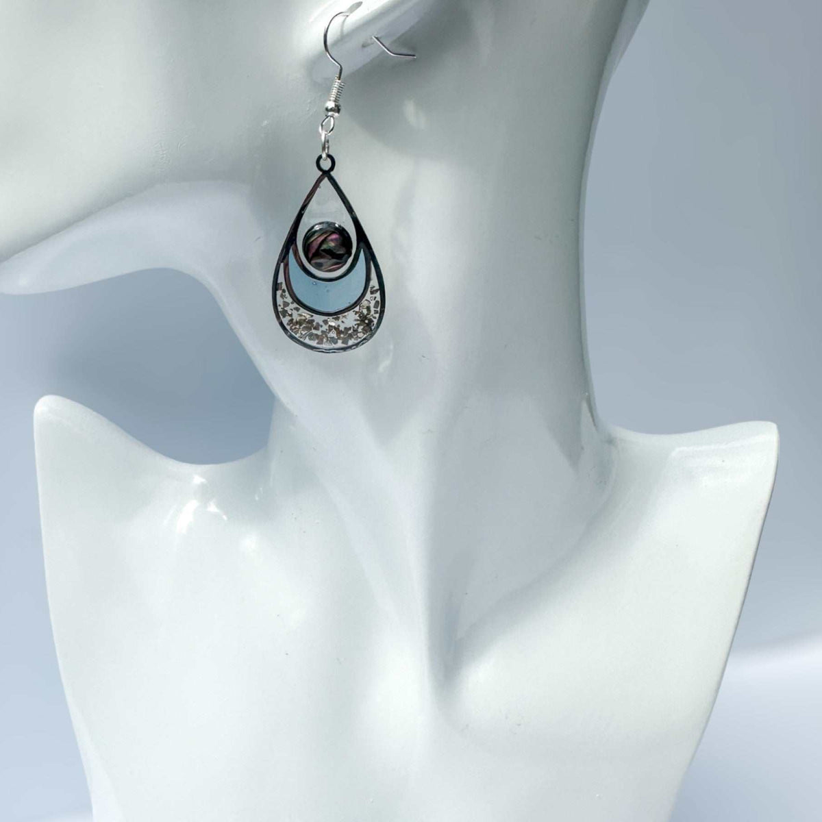 Earrings - Ocean's Kiss - Handmade Mother of Pearl Resin Drop Teardrop 