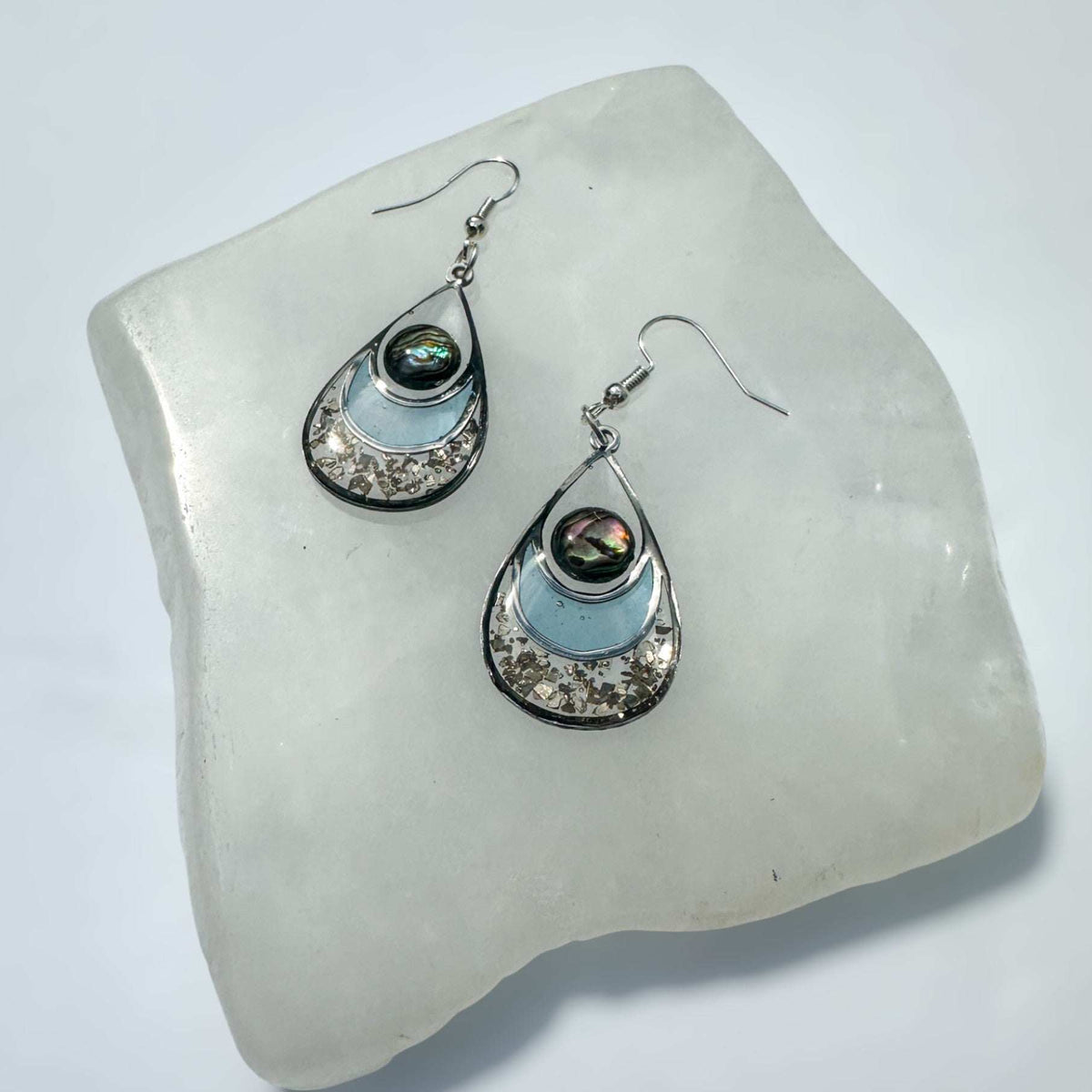 Earrings - Ocean's Kiss - Handmade Mother of Pearl Resin Drop Teardrop 