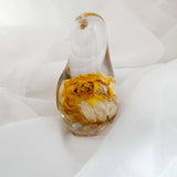 Golden Songbird - Handmade Yellow Rose Bloom Resin Bird Sculpture