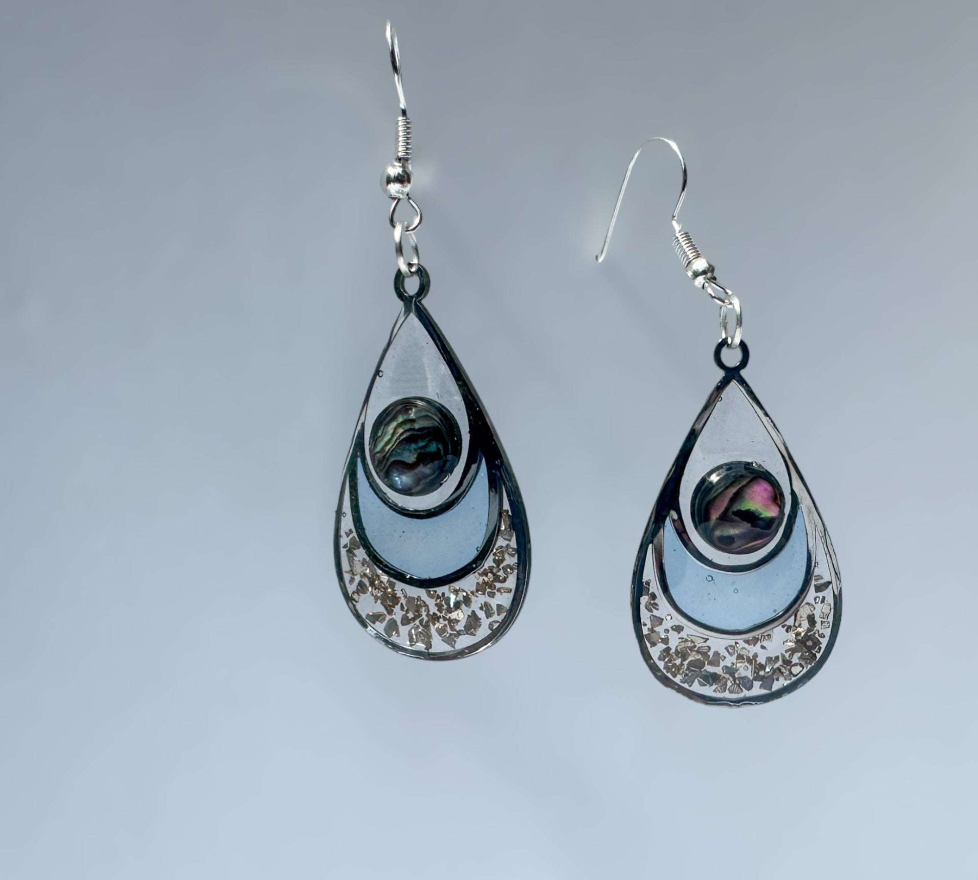 Earrings - Ocean's Kiss - Handmade Mother of Pearl Resin Drop Teardrop 