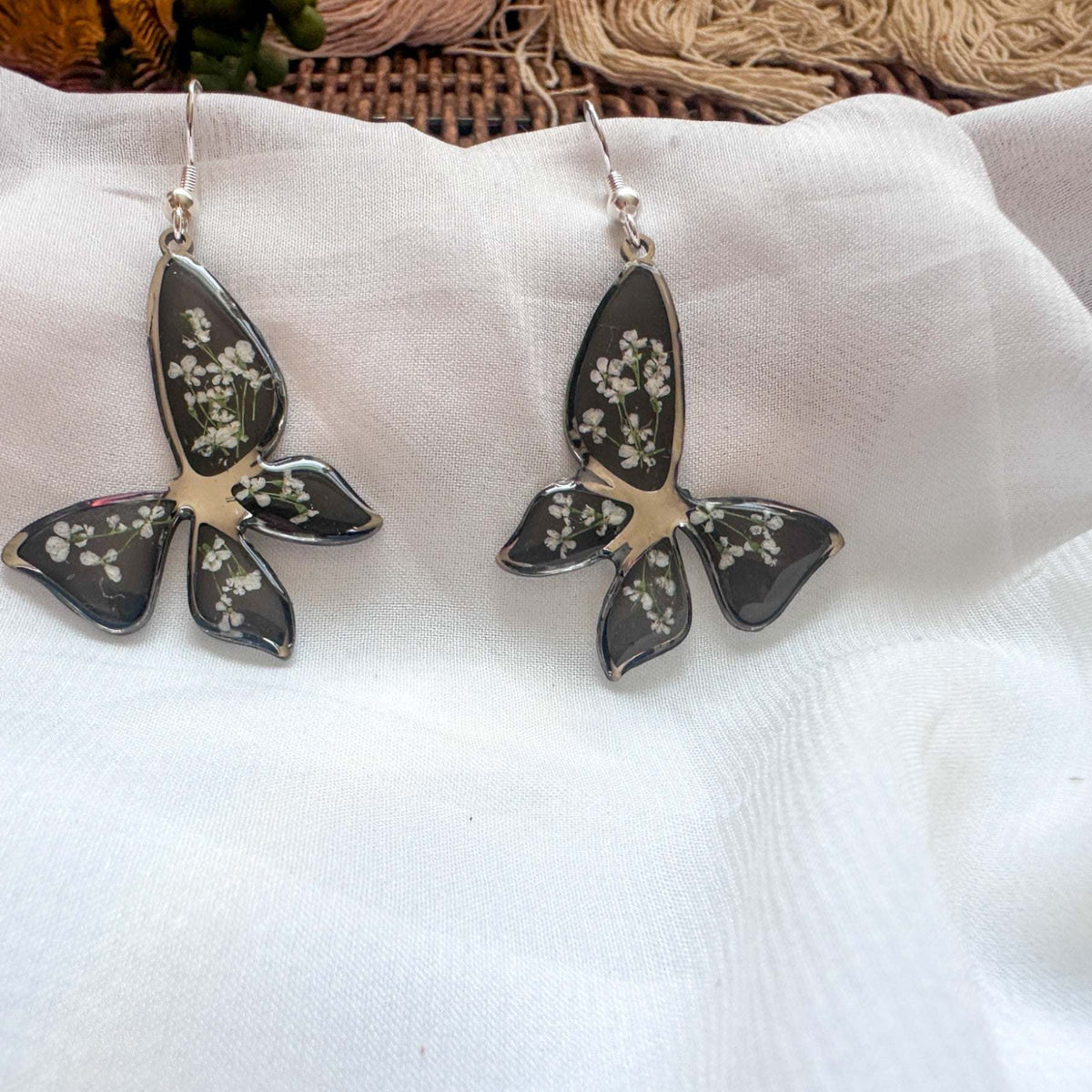 Handmade Butterfly Earrings - Midnight Garden Butterfly Blooms