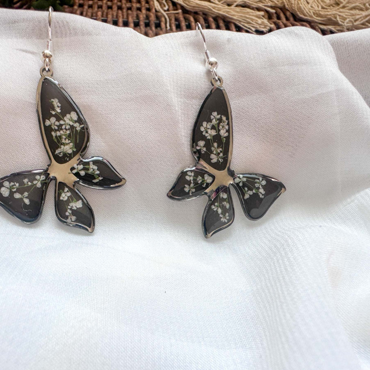 Handmade Butterfly Earrings - Midnight Garden Butterfly Blooms