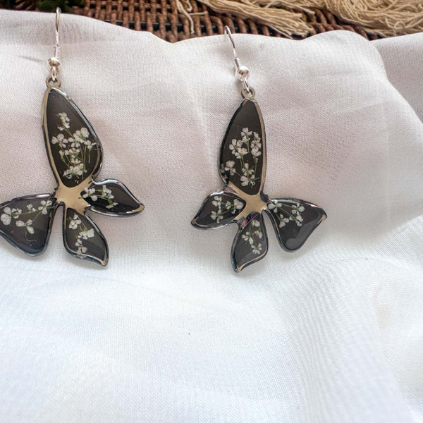 Handmade Butterfly Earrings - Midnight Garden Butterfly Blooms