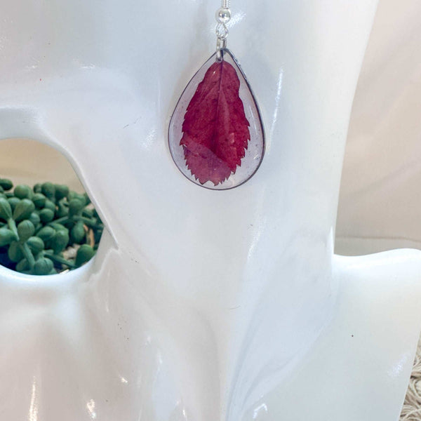 Handmade Fall Leaf Earrings - Crimson Whisper Leaf Drop Earrings