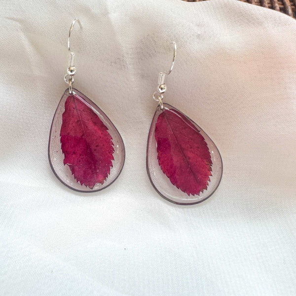Handmade Fall Leaf Earrings - Crimson Whisper Leaf Drop Earrings