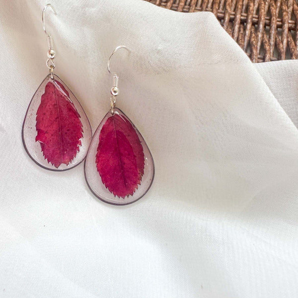 Handmade Fall Leaf Earrings - Crimson Whisper Leaf Drop Earrings