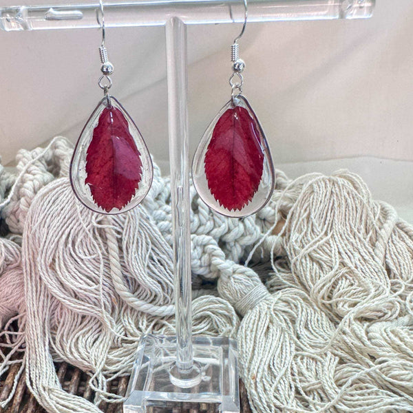 Handmade Fall Leaf Earrings - Crimson Whisper Leaf Drop Earrings
