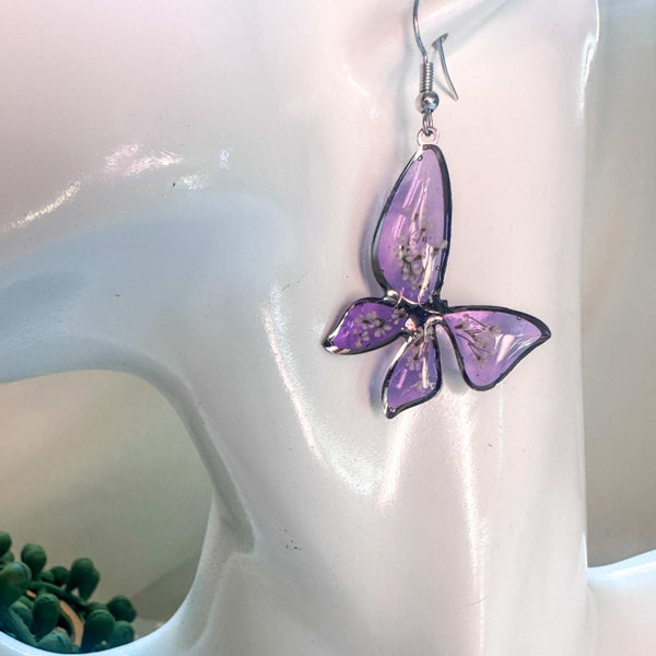 Handmade Butterfly Earrings - Whispering Lilac Butterfly Blooms