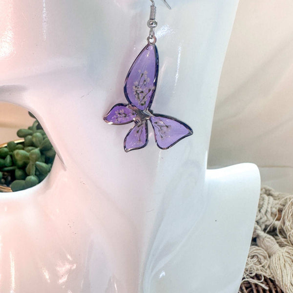 Handmade Butterfly Earrings - Whispering Lilac Butterfly Blooms