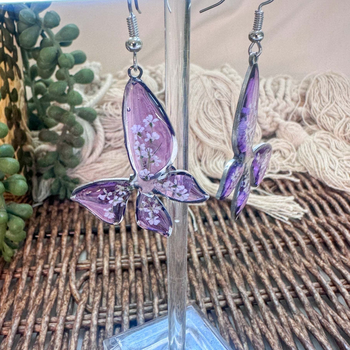 Handmade Butterfly Earrings - Whispering Lilac Butterfly Blooms
