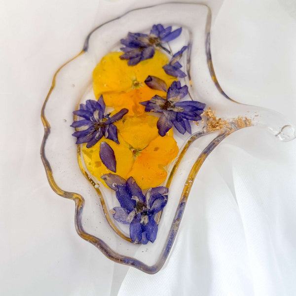 Pansy Petal Ginkgo Tray - Handmade Pressed Flower Resin Ginkgo Tray