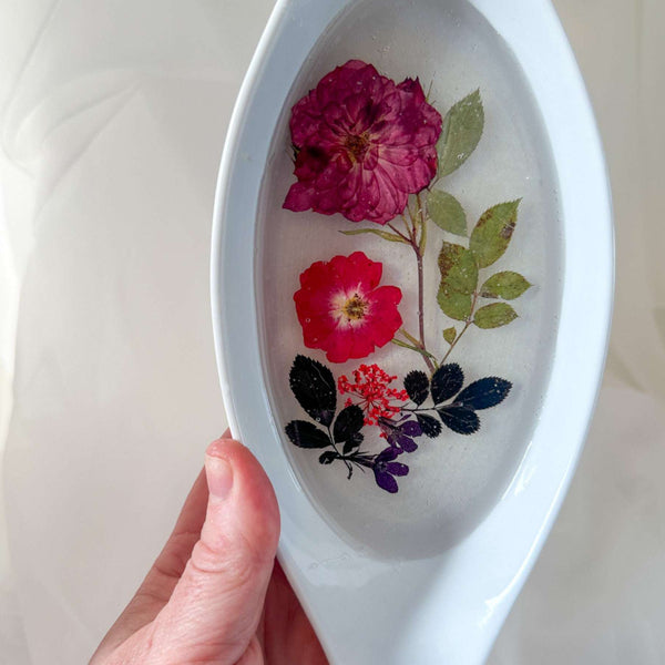 Floral Dreamscape Porcelain Tray - Handmade Pressed Flower Resin Tray