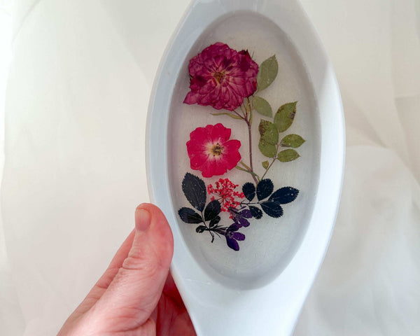 Floral Dreamscape Porcelain Tray - Handmade Pressed Flower Resin Tray