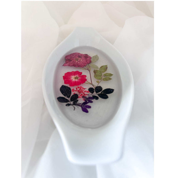 Floral Dreamscape Porcelain Tray - Handmade Pressed Flower Resin Tray