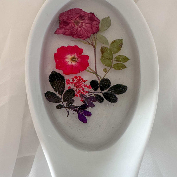 Floral Dreamscape Porcelain Tray - Handmade Pressed Flower Resin Tray