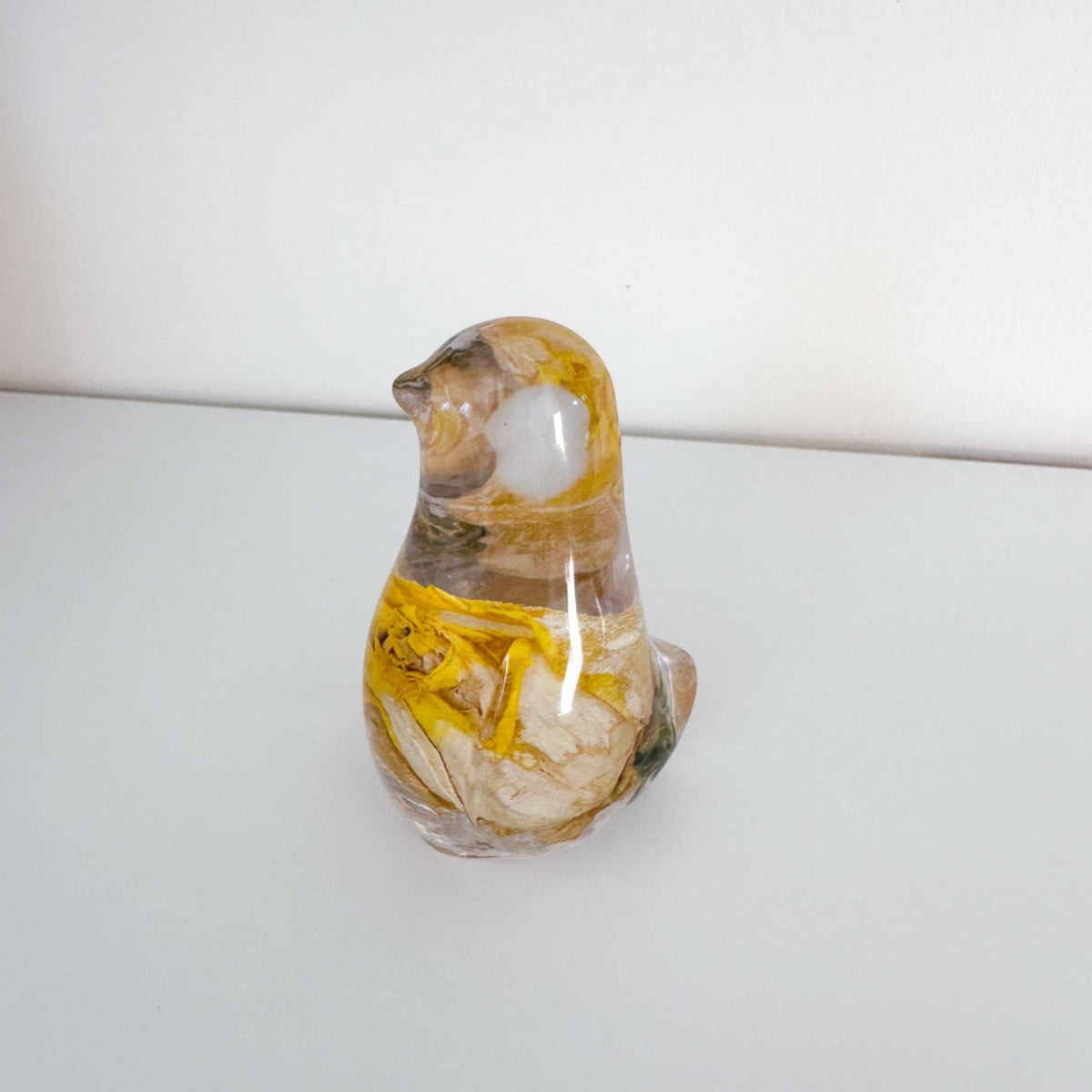 Golden Songbird - Handmade Yellow Rose Bloom Resin Bird Sculpture