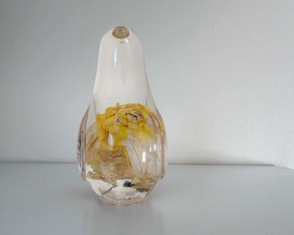 Golden Songbird - Handmade Yellow Rose Bloom Resin Bird Sculpture