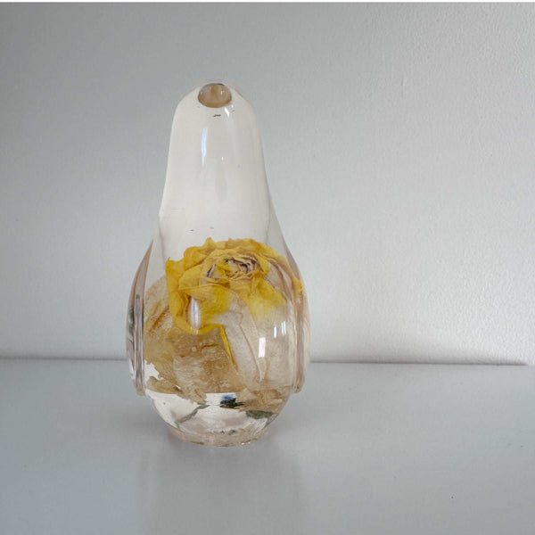 Golden Songbird - Handmade Yellow Rose Bloom Resin Bird Sculpture