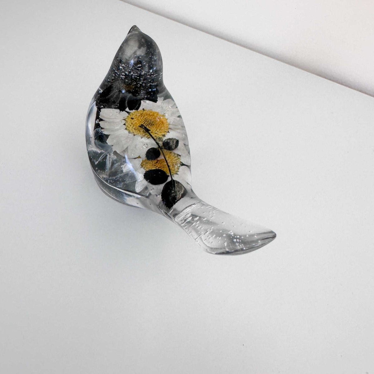 Chickadee Song Bird - Handmade Pressed Flower Monochrome Resin Bird