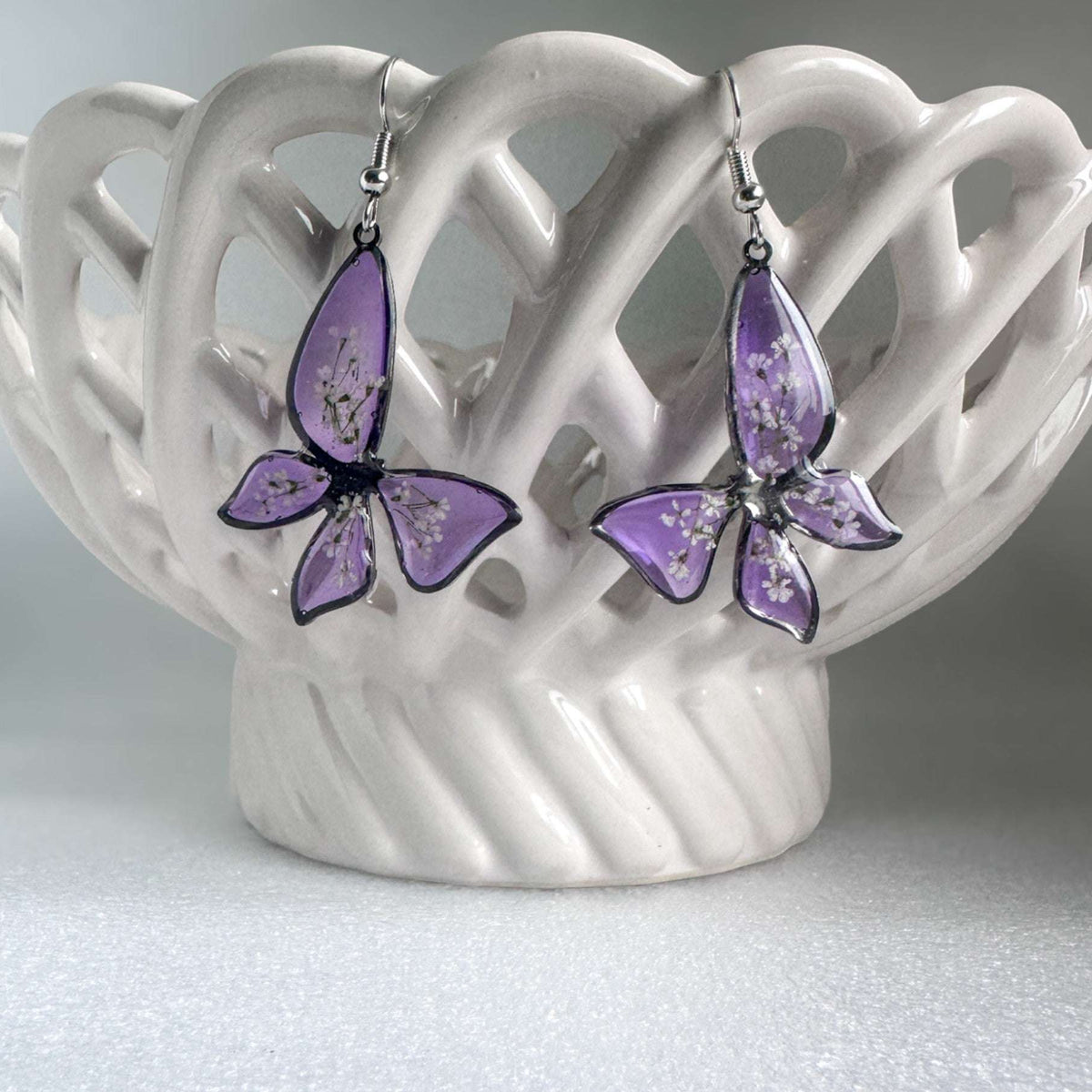 Handmade Butterfly Earrings - Whispering Lilac Butterfly Blooms