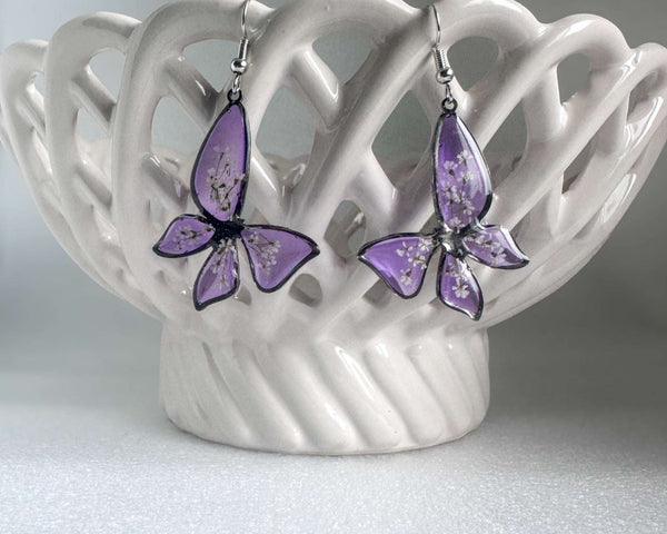 Handmade Butterfly Earrings - Whispering Lilac Butterfly Blooms
